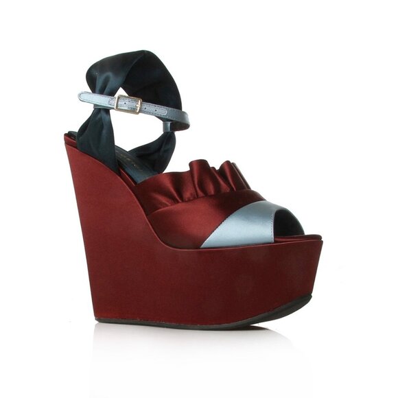 Kurt Geiger Shoes - Kurt Geiger London Giraffe Wine Combo Peep Toe Satin Platform